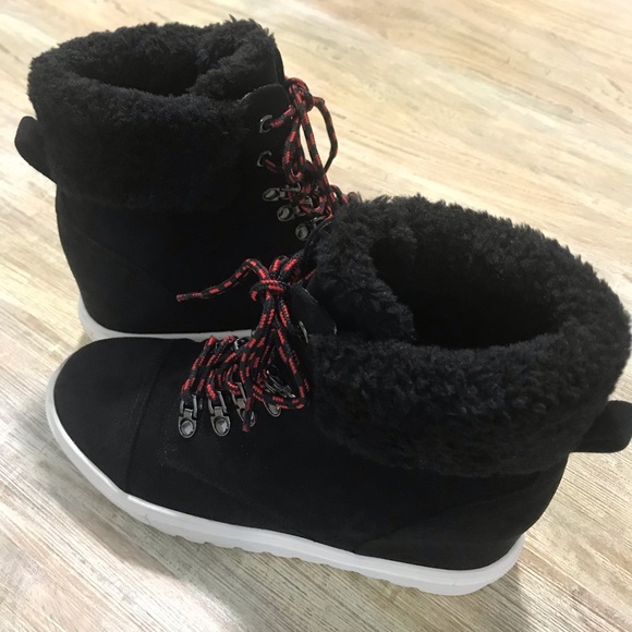 Madden Girl Faux Fur Suede Boot w White Sole - Picture 4 of 8